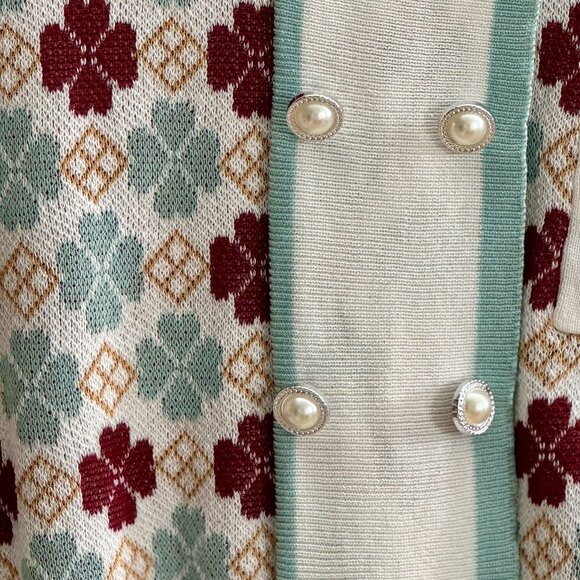 SHEIN Women's Geo Pattern Patch Pocket Button Front Knit Cropped Polo Top S NWOT - Picture 6 of 7